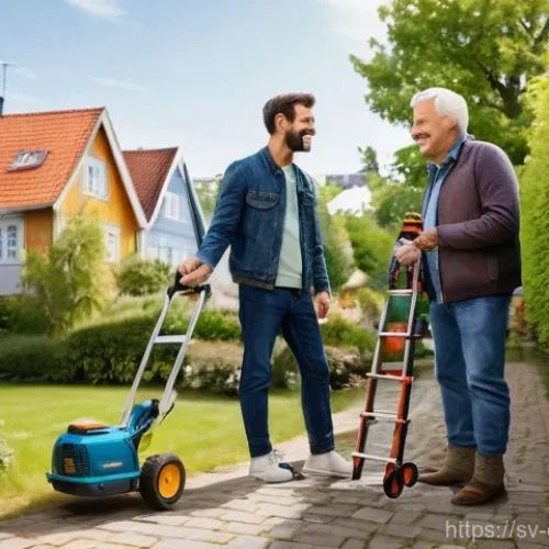 디지털 공유경제의 사용 사례 연구 - **Community Tool Sharing in a Swedish Neighborhood:**
    "A bright, sunny afternoon scene in a pict...